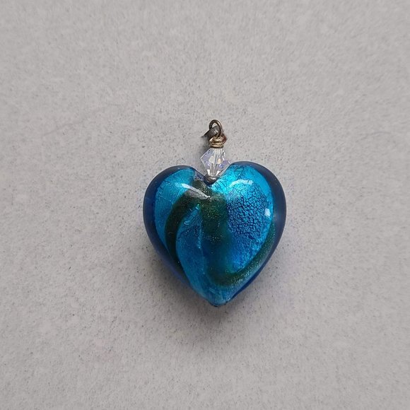 Blue Blown Glass Heart Shaped Pendant with Chain - Picture 2 of 9